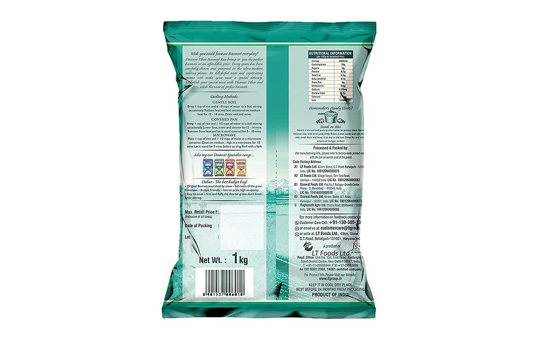 Daawat Tibar Basmati Rice    Pack  1 kilogram